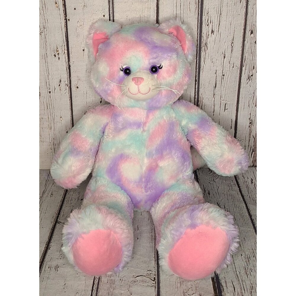 16" BABW Swirly Pastel Cat Plush Pink Purple Blue Kitty Stuffed Animal Toy